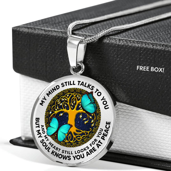AG0608043 My Mind Still Talks To You Turquoise Butterflies Gold Celtic Knot Tree Of Life Luxury Necklace with Back Engraving