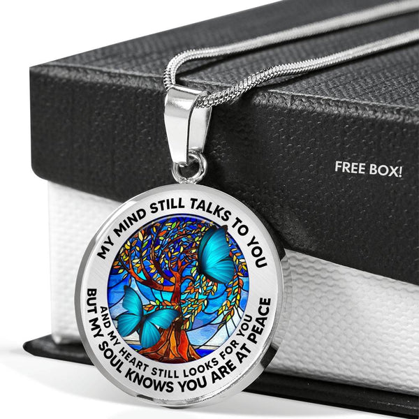 AG2208034 My Mind Still Talks To You Blue Butterflies Tree Of Life  Luxury Necklace with Back Engraving