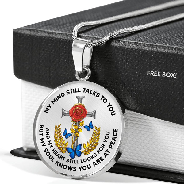 JL2107016 My Mind Still Talks To You  Blue Butterflies Red Rose Cross Luxury Necklace with Back Engraving