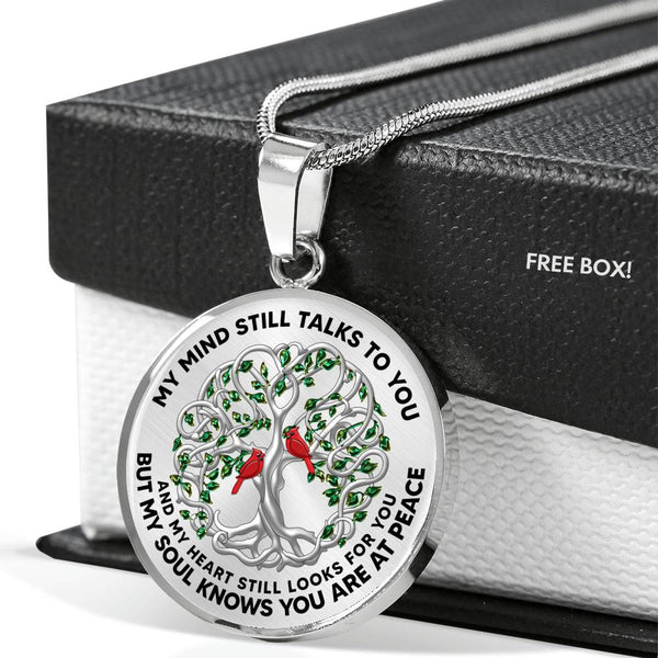 JL2407106 My Mind Still Talks To You Red Cardinals Celtic Tree Of Life Green Leaf Luxury Necklace with Back Engraving