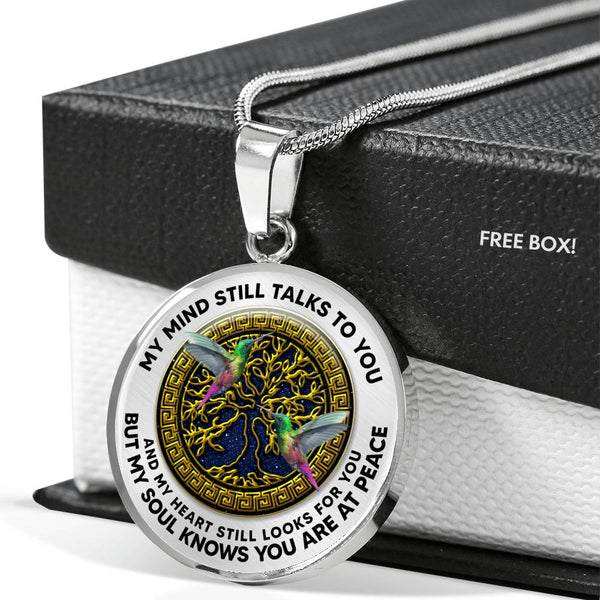 JL2407136 My Mind Still Talks To You Green Hummingbirds And Golden Tree Of Life With Galaxy Luxury Necklace with Back Engraving