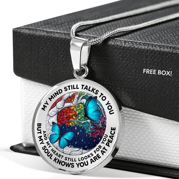 AG2008036 My Mind Still Talks To You Blue Butterflies Tree Of Life  Luxury Necklace with Back Engraving