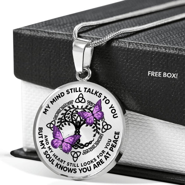 AG0608039 My Mind Still Talks To You Purple Butterflies Black Celtic Knot Tree Of Life Luxury Necklace with Back Engraving