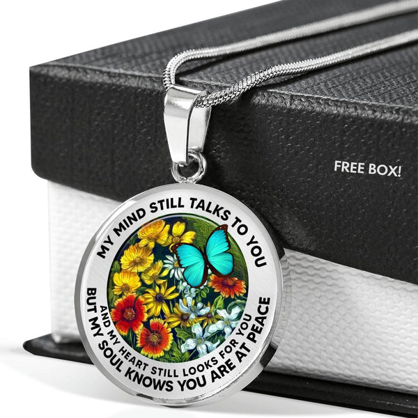 AG2908003 My Mind Still Talks To You Turquoise Butterflies Flower Luxury Necklace with Back Engraving
