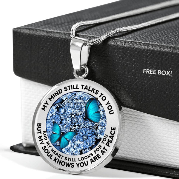 AG2608016 My Mind Still Talks To You Blue Butterflies Flower Luxury Necklace with Back Engraving