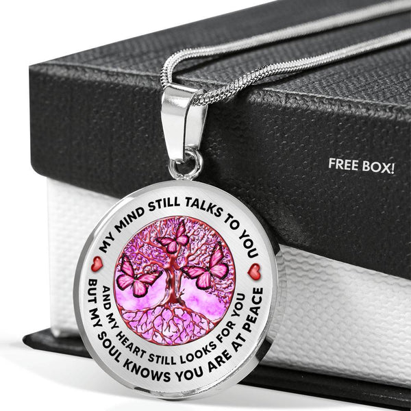 My Mind Still Talks To You Butterfly Pink Circle Tree Of Life PT0049 Luxury Necklace with Back Engraving