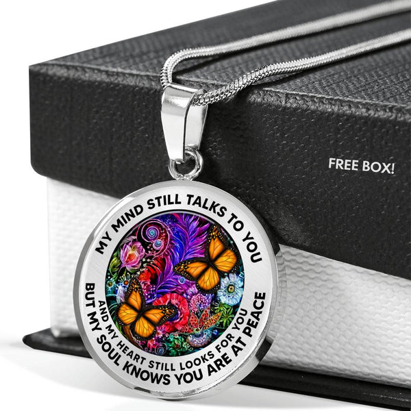 AG2608011 My Mind Still Talks To You Orange Monarch Butterflies Flower Luxury Necklace with Back Engraving