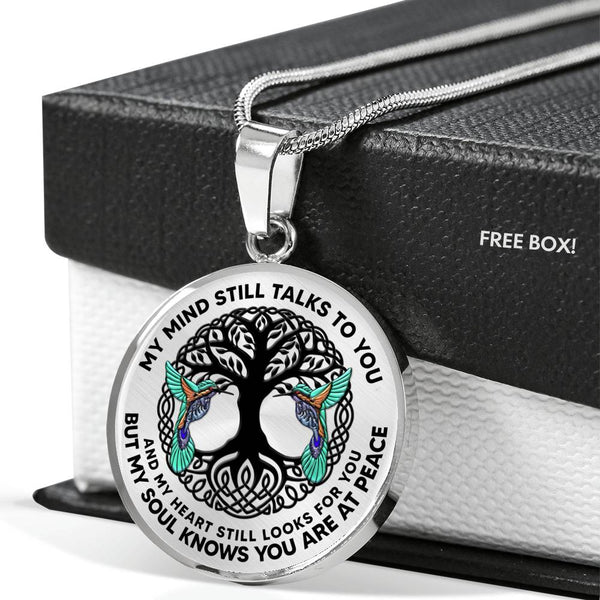 AG0608137 My Mind Still Talks To You Hummingbirds Black Celtic Knot Tree Of Life Luxury Necklace with Back Engraving