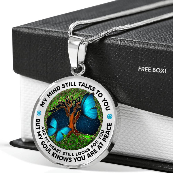 AG1508011 My Mind Still Talks To You Blue Butterflies Tree Of Life  Luxury Necklace with Back Engraving
