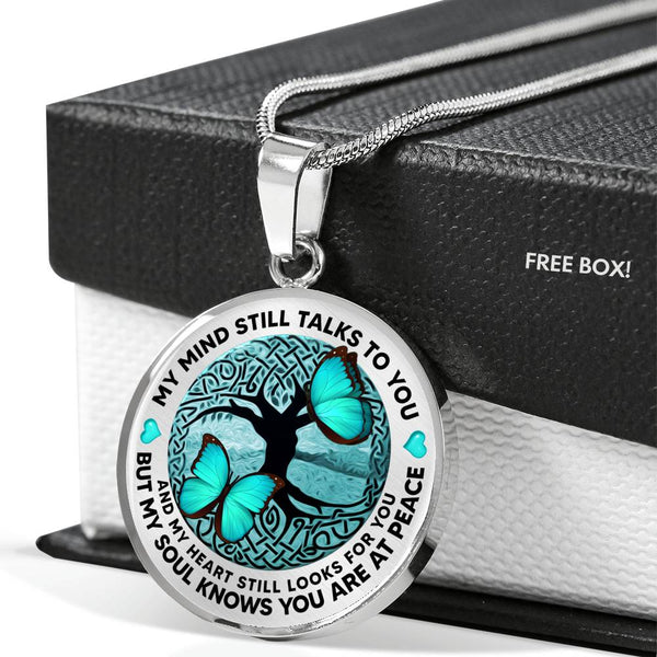 AG1308033 My Mind Still Talks To You Turquoise Butterflies Tree Of Life  Luxury Necklace with Back Engraving