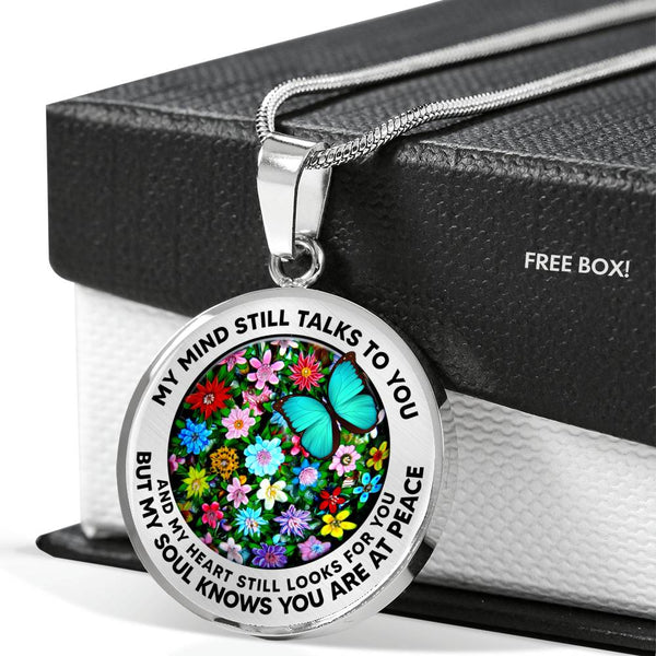 AG2808003 My Mind Still Talks To You Turquoise Butterflies Flower Luxury Necklace with Back Engraving