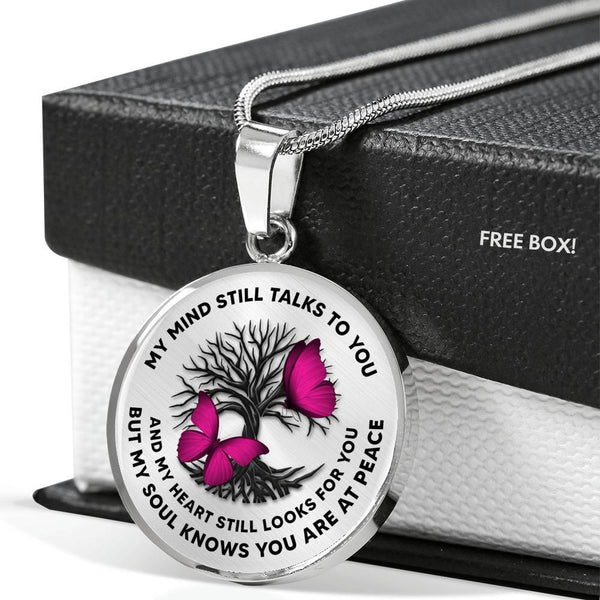 My Mind Still Talks To You Pink Butterflies Tree Of Life 020520VTC22 Luxury Necklace with Back Engraving