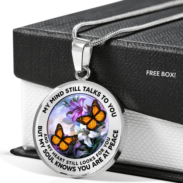 AG2908015 My Mind Still Talks To You Orange Monarch Butterflies Flower Luxury Necklace with Back Engraving