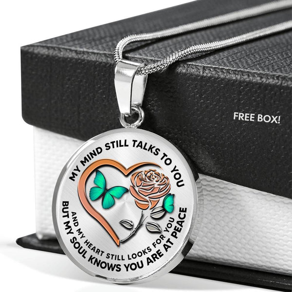 B0708048 My Mind Still Talks To You Green Butterflies Rose Gold Rose And Heart Shape Luxury Necklace with Back Engraving