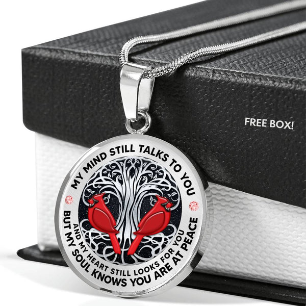 AG2008042 My Mind Still Talks To You Red Cardinals Silver Tree Of Life  Luxury Necklace with Back Engraving