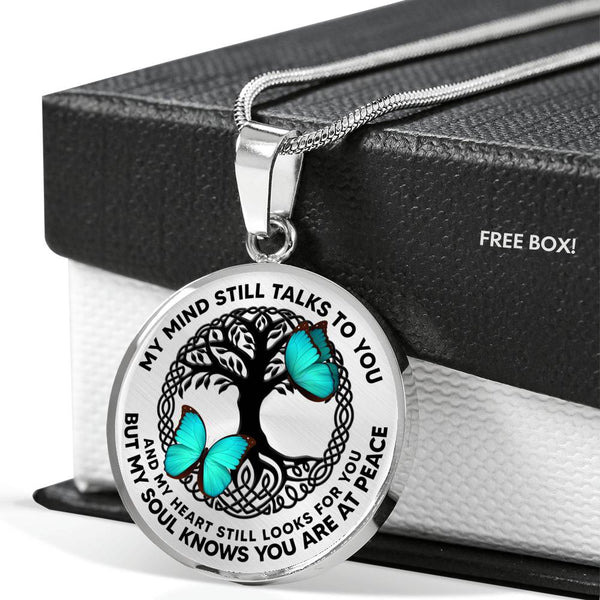 AG0608058 My Mind Still Talks To You Turquoise Butterflies Black Celtic Knot Tree Of Life Luxury Necklace with Back Engraving