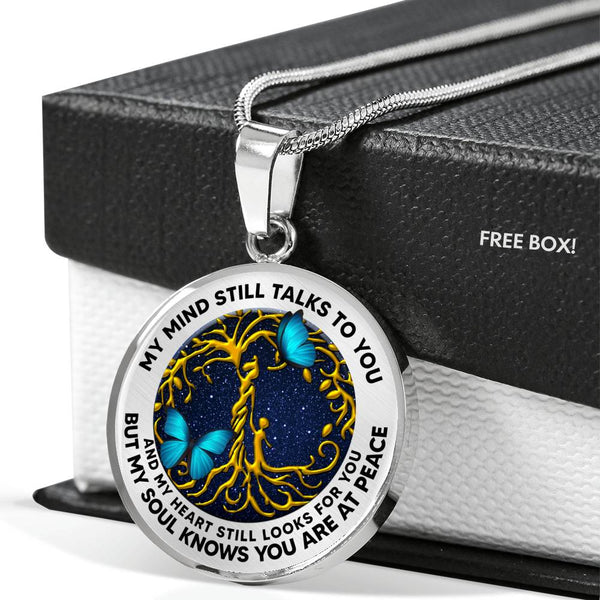 JL2807003 My Mind Still Talks To You Blue Butterflies Golden Mom And Child Tree Of Life With Galaxy Luxury Necklace with Back Engraving