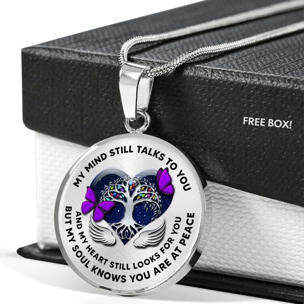 JL2207024 My Mind Still Talks To You Purple ButterfliesTree Of Life Heart Wings Luxury Necklace with Back Engraving
