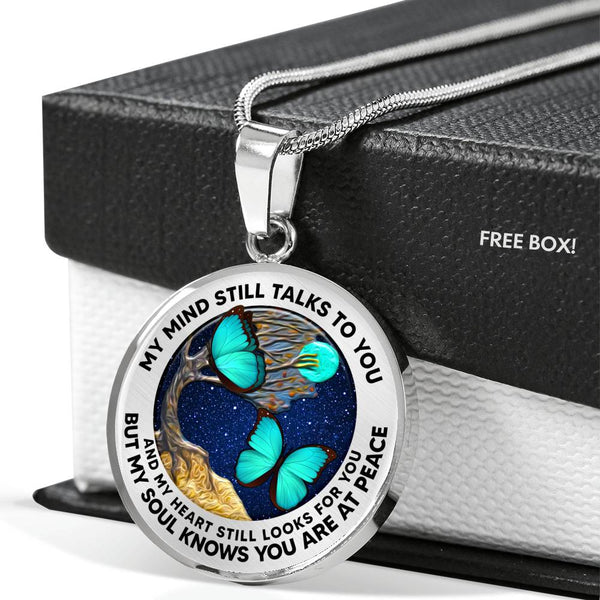 AG2108005 My Mind Still Talks To You Turquoise Butterflies Tree Of Life  Luxury Necklace with Back Engraving