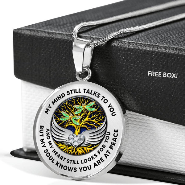 D0713010 My Mind Still Talks To You Turquoise Dragonflies Gold Tree Of Life With Heart Wings Luxury Necklace with Back Engraving