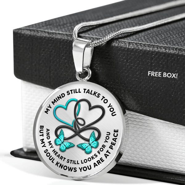 KT0070BC03 My Mind Still Talks To You Turquoise Butterflies Two Hearts with Love Infinity Luxury Necklace with Back Engraving