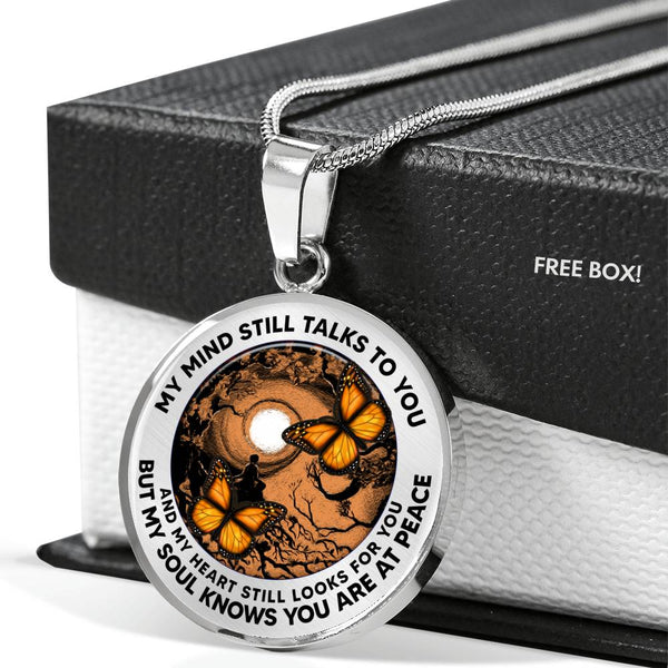 AG2208017 My Mind Still Talks To You Orange Monarch Butterflies Tree Of Life Meditation Luxury Necklace with Back Engraving