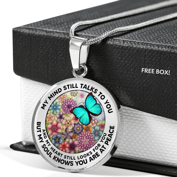 AG2208012 My Mind Still Talks To You Turquoise Butterflies Flower  Luxury Necklace with Back Engraving