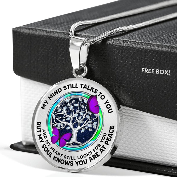JL2307021 My Mind Purple Butterflies Opal Circle Silver Tree Of Life And Galaxy Luxury Necklace with Back Engraving