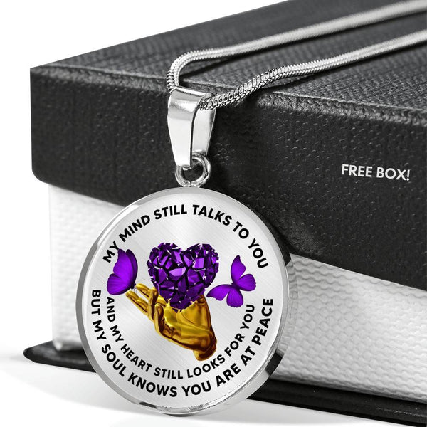 TM0052 My Mind Still Talks To You Purple Butterfly Broken Heart Golden Hand Luxury Necklace with Back Engraving