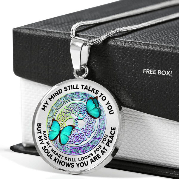 AG0408045 My Mind Still Talks To You Turquoise Butterflies Metal Celtic Knot Tree Of Life Luxury Necklace with Back Engraving