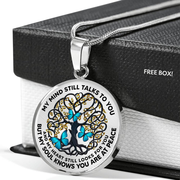 JL2407007 My Mind Still Talks To You Blue Butterflies Black Celtic Tree Of Life Luxury Necklace with Back Engraving