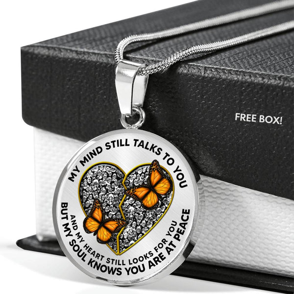 SP0509006 My Mind Still Talks To You Orange Monarch Butterflies Golden Broken Heart Luxury Necklace with Back Engraving
