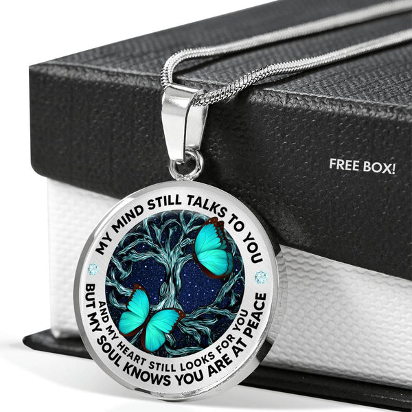 AG2008003 My Mind Still Talks To You Turquoise Butterflies Tree Of Life  Luxury Necklace with Back Engraving