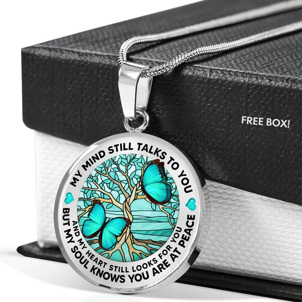 AG1308018 My Mind Still Talks To You Turquoise Butterflies Tree Of Life  Luxury Necklace with Back Engraving