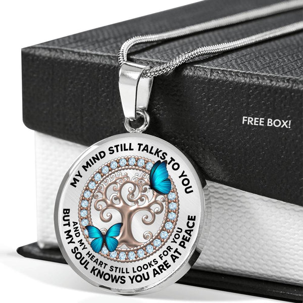 JL2407019 My Mind Still Talks To You Blue Butterflies And Rose Gold Family Tree Of Life Luxury Necklace with Back Engraving