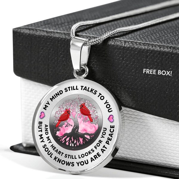 My Mind Still Talks To You Bird Pink Circle Tree Of Life PT0023 Luxury Necklace with Back Engraving
