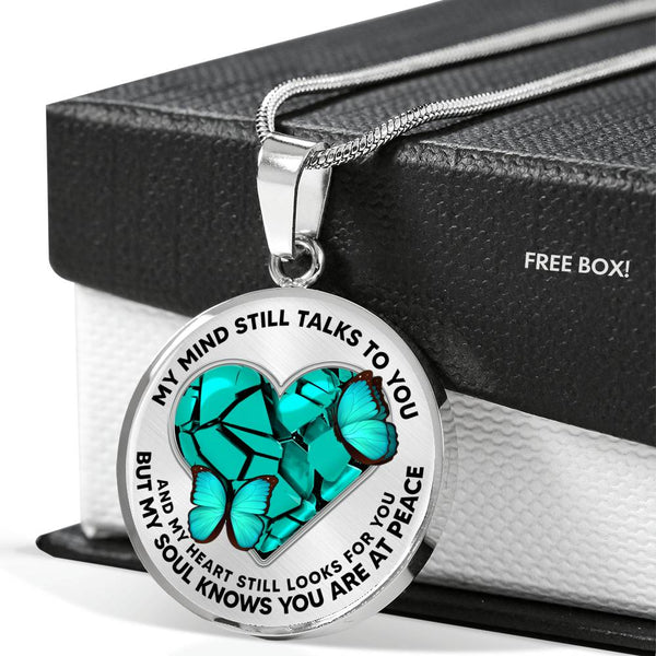 SP0109003 Mind Still Talks To You Turquoise Butterflies Broken Heart Luxury Necklace with Back Engraving