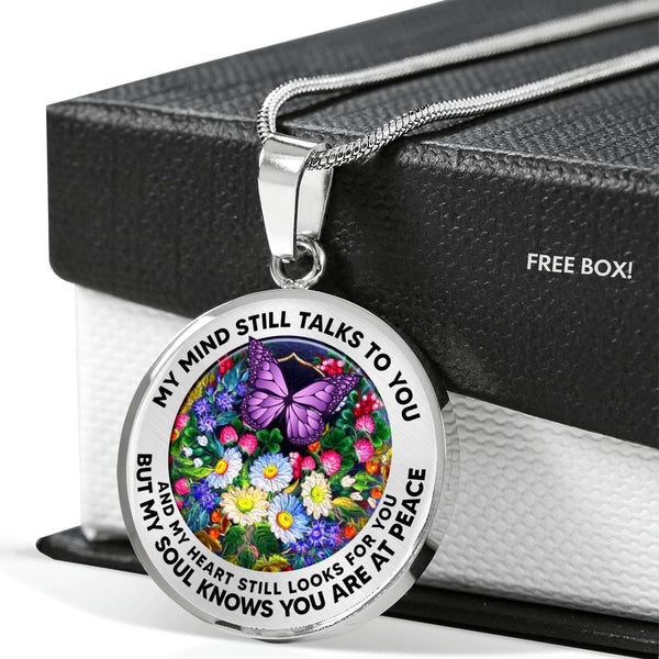 AG2808007 My Mind Still Talks To You Purple Butterflies Flower Luxury Necklace with Back Engraving