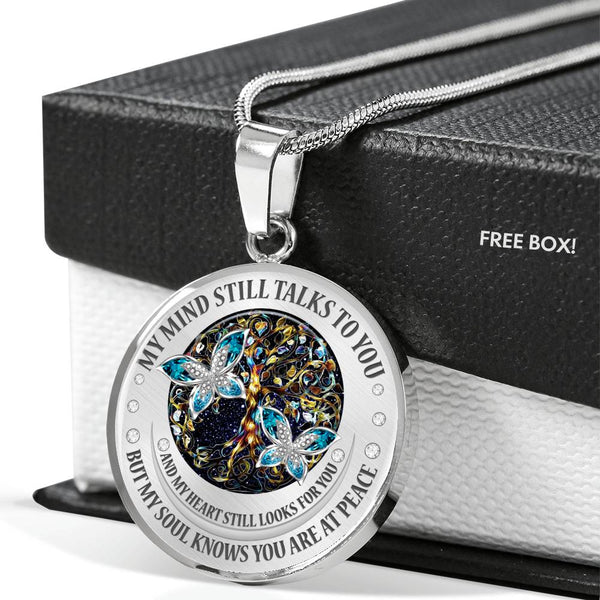 My Mind Still Talks To You Turquoise Butterflies Titan Tree Of Life SP1909013 Luxury Necklace with Back Engraving
