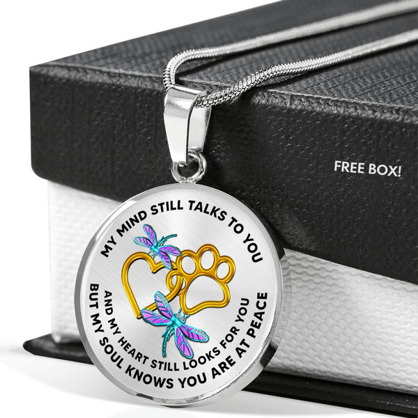 JL1807013 My Mind Still Talks To You Turquoise Dragonflies Golden Heart Paws Luxury Necklace with Back Engraving