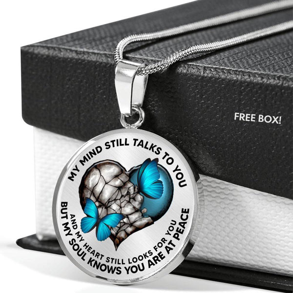 SP0109019 My Mind Still Talks To You Blue Butterflies Broken Heart Luxury Necklace with Back Engraving