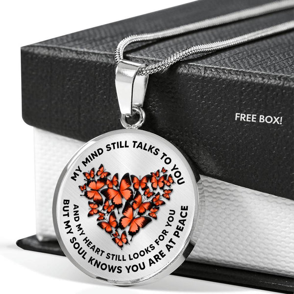 My Mind Still Talks To You Orange Butterflies Heart Shape 020520VTC14 Luxury Necklace with Back Engraving