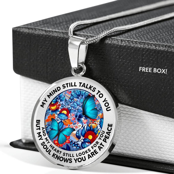 AG2408020 My Mind Still Talks To You Blue Butterflies Flower Luxury Necklace with Back Engraving