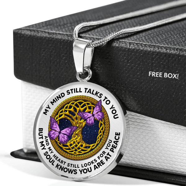 AG0608060 My Mind Still Talks To You Purple Butterflies Gold Celtic Knot Tree Of Life Luxury Necklace with Back Engraving