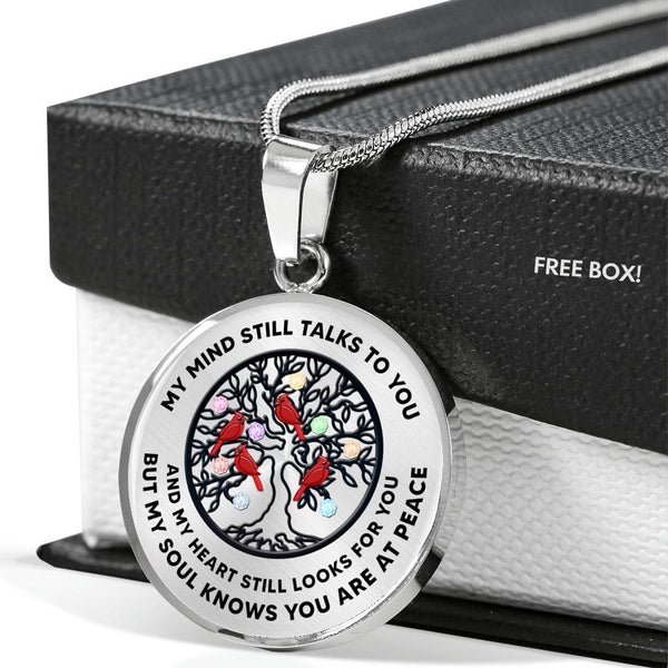 JL1407013 My Mind Still Talks To You Red Cardinal Tree Of Life And Birth Stones  Luxury Necklace with Back Engraving