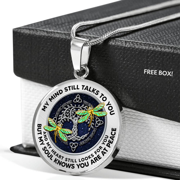 AG0608101 My Mind Still Talks To You Golden Dragonflies Silver Celtic Knot Tree Of Life Luxury Necklace with Back Engraving