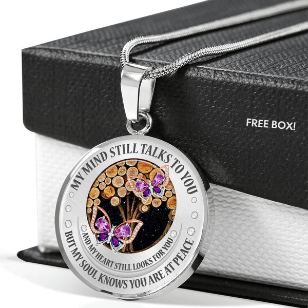 My Mind Still Talks To You Purple Butterflies Wood Tree Of Life SP1909023 Luxury Necklace with Back Engraving
