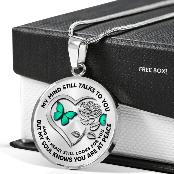 B0708104 My Mind Still Talks To You Green Butterflies Silver Rose And Heart Shape Luxury Necklace with Back Engraving
