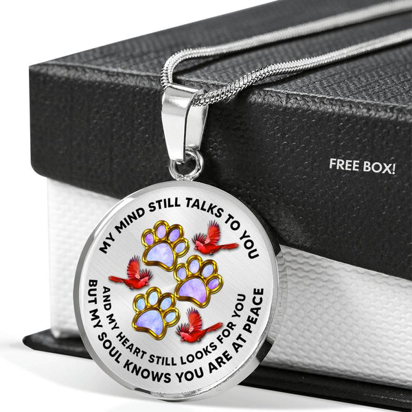 JL1707012 My Mind Still Talks To You Red Cardinal Golden Colorful Paws Luxury Necklace with Back Engraving