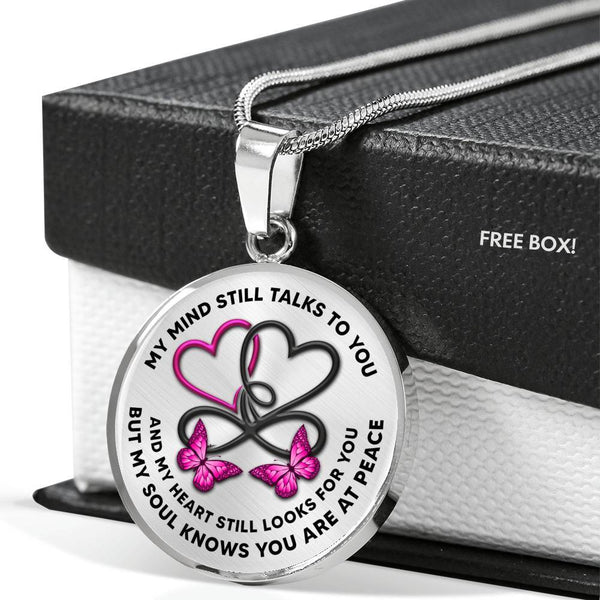 KT0068BC03 My Mind Still Talks To You Purple Butterflies Two Hearts with Love Infinity Luxury Necklace with Back Engraving